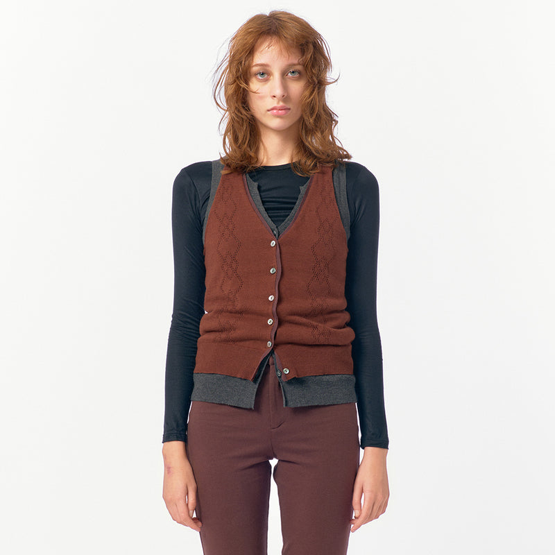 Eyelet Layered Knit Top / Brown