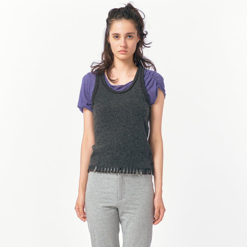 Mini Fringe Knit Top / Gray