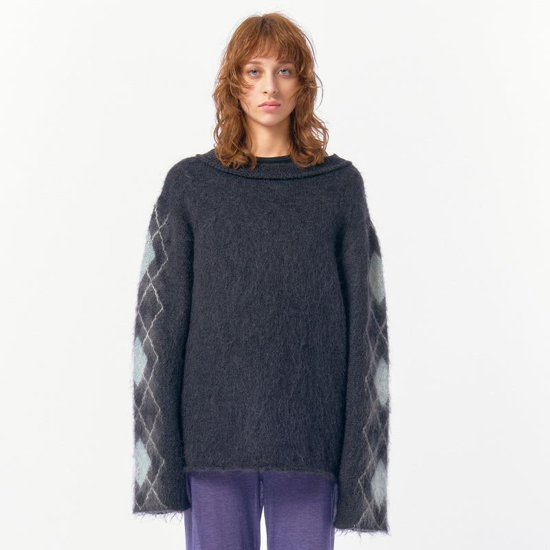 Argyle Line Knit Top / Gray