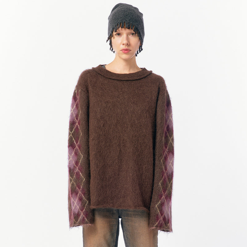 Argyle Line Knit Top / Brown