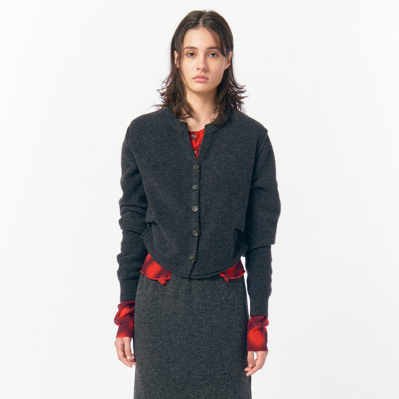 Side-Tuck Knit Cardigan / Gray