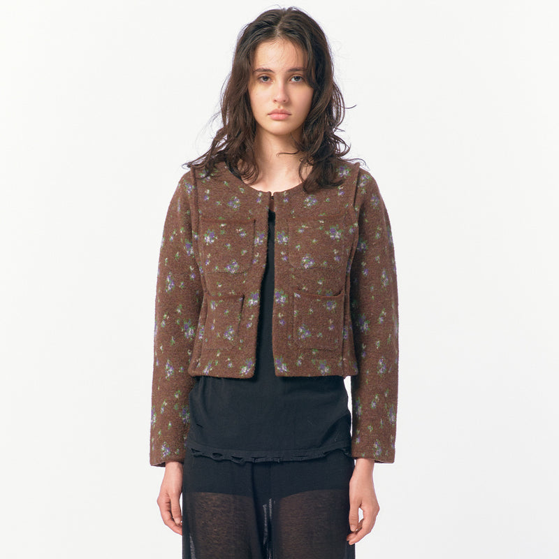 Floral Dot Knit Cardigan / Brown