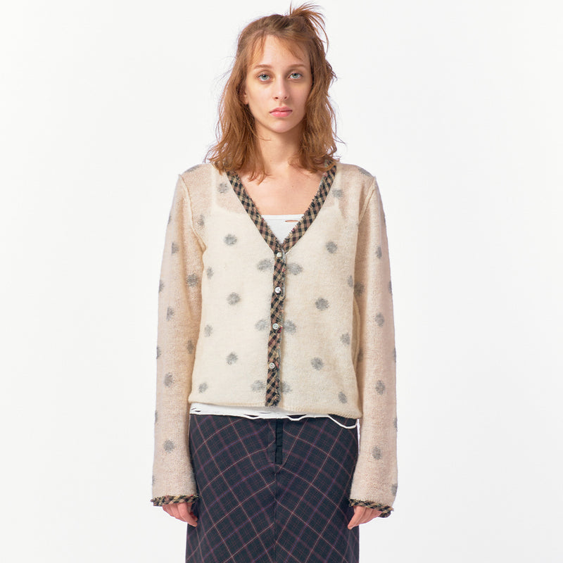 Jacquard Dot Knit Cardigan / White