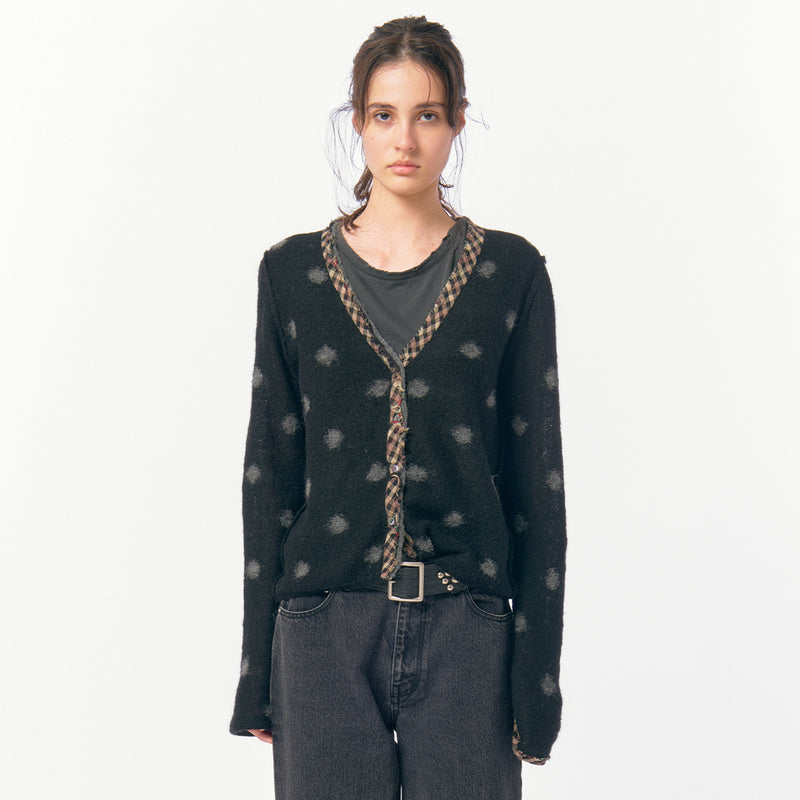 Jacquard Dot Knit Cardigan / Black
