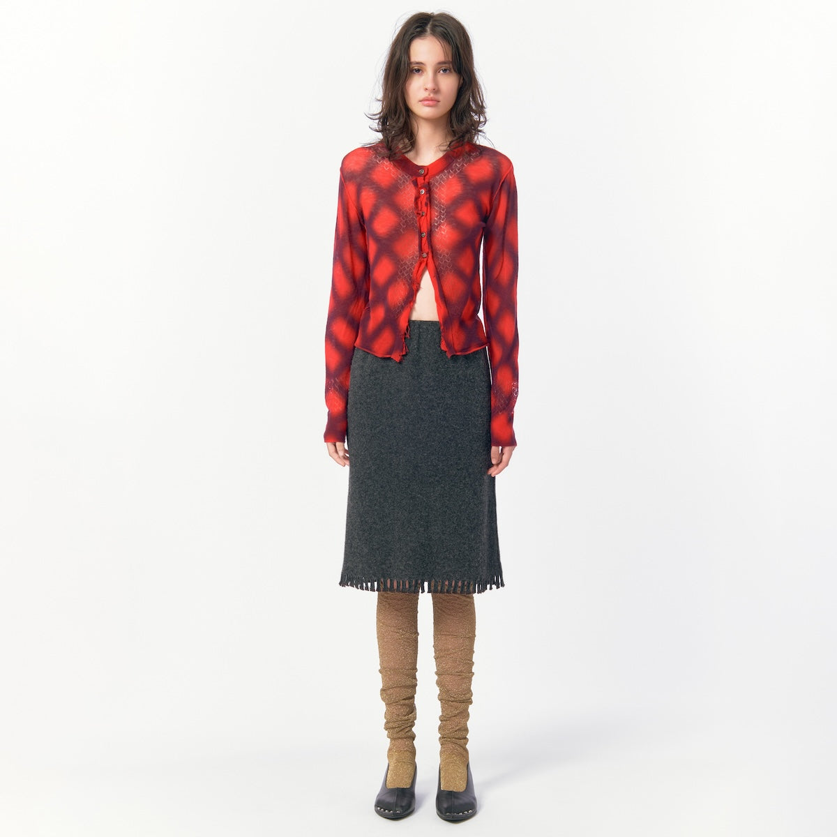 Spray-Painted Check Knit Cardigan / Red – PERVERZE