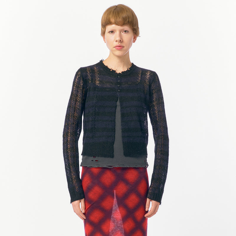 Thick Stripe Knit Cardigan / Navy