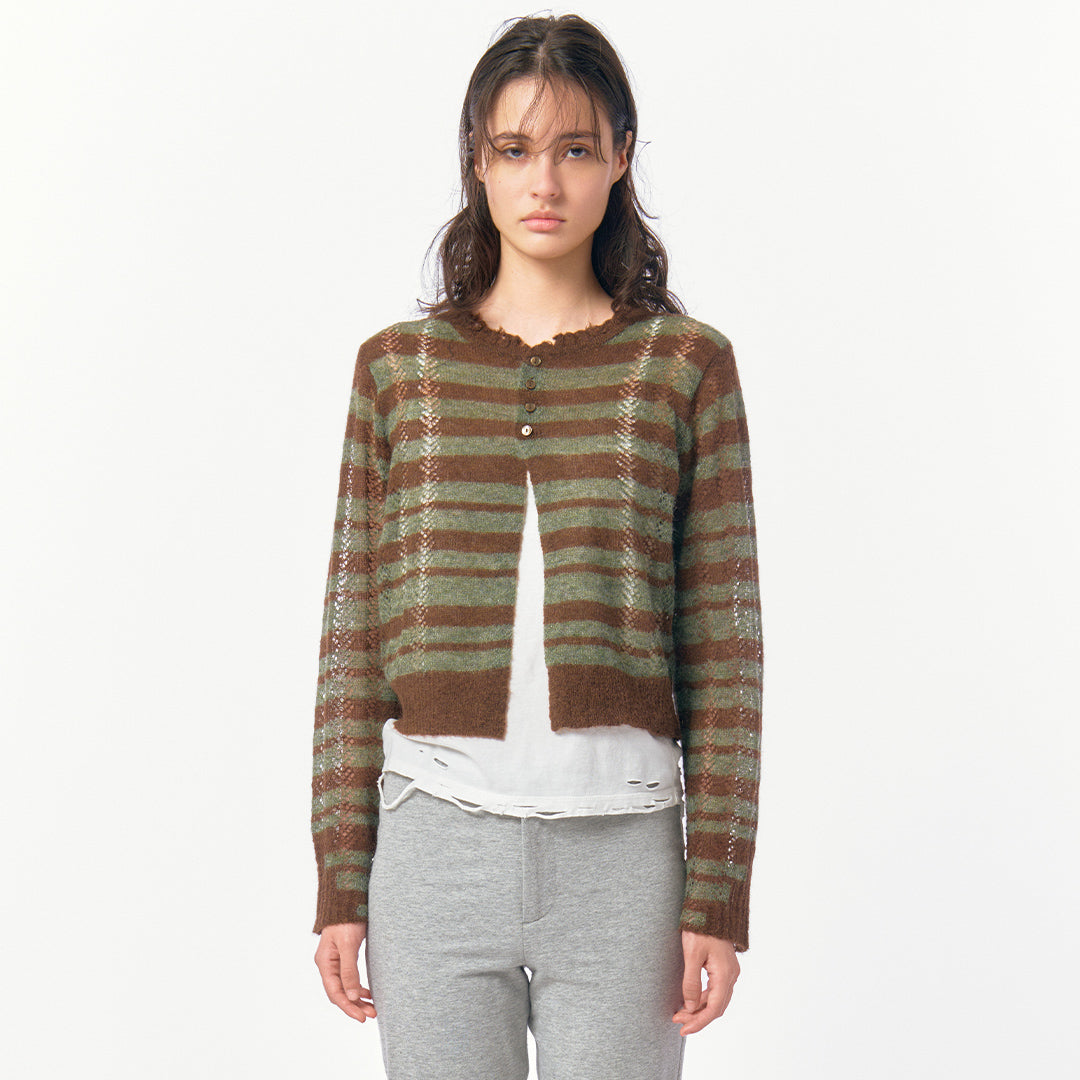 Thick Stripe Knit Cardigan / Brown – PERVERZE