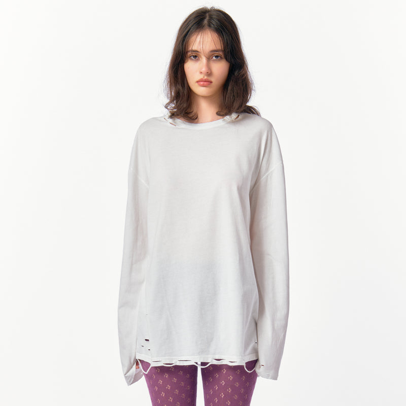 DISTRESS Long Sleeve T-Shirt / White