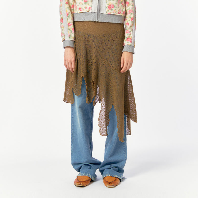 Knit Lace Jagged-hem Skirt / Beige