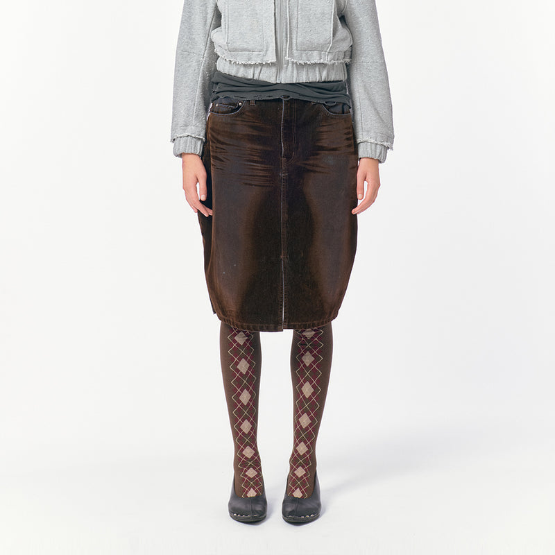 Flocky Denim Skirt / Brown