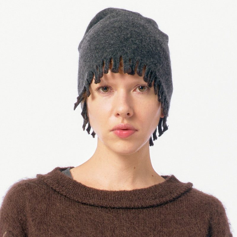 Mini Fringe Knit Cap / Gray
