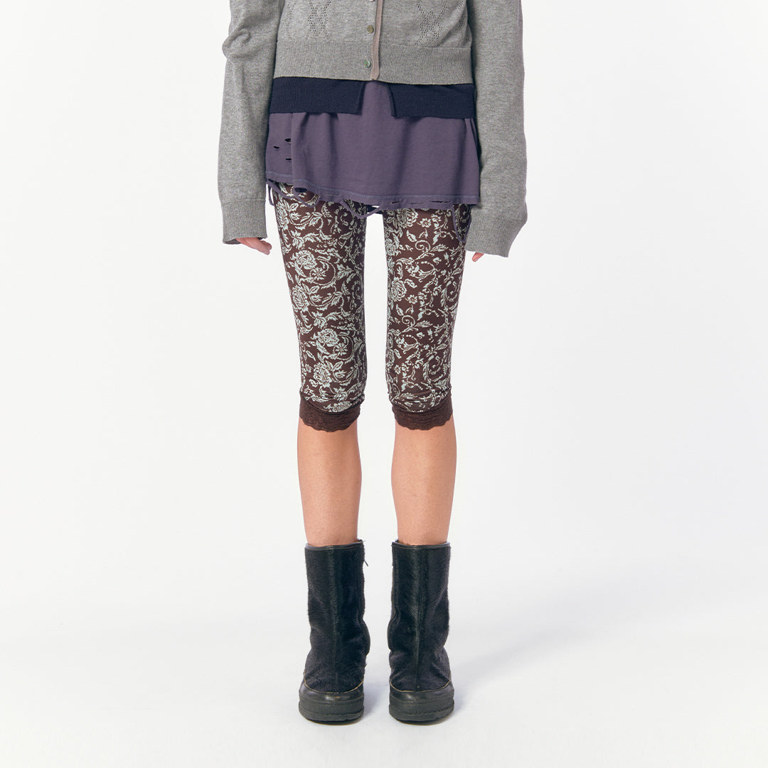Lace-Trim Mid-Calf Shorts / Brown – PERVERZE