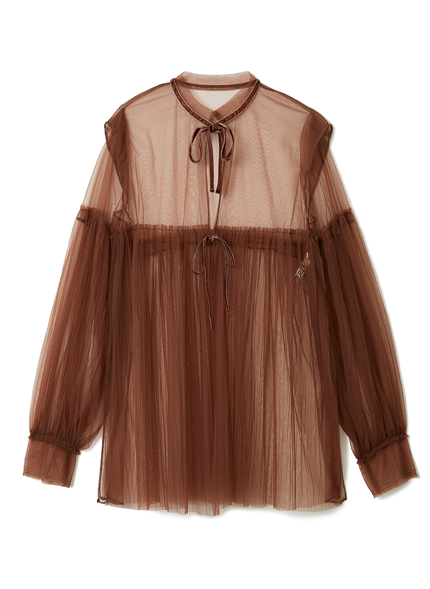 Pleats Layered Sheer Shirt / Brown