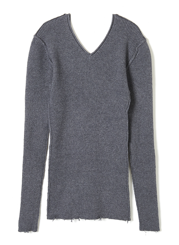 Fit Rib V Neck Knit 詳細画像 Gray 2