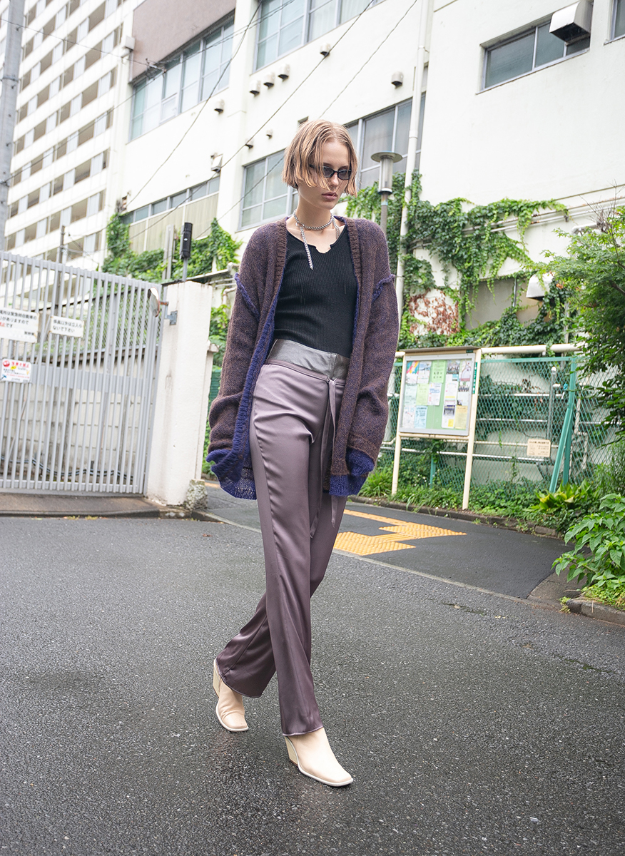 Leather Waist Satin Pants 詳細画像 Gray 2