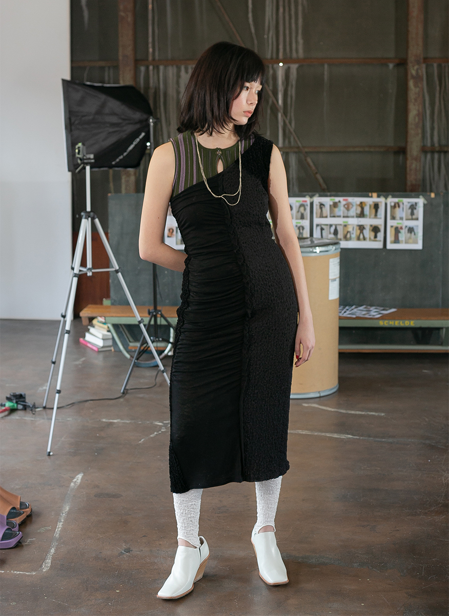 Gathered Velour Dress 詳細画像 Black 1