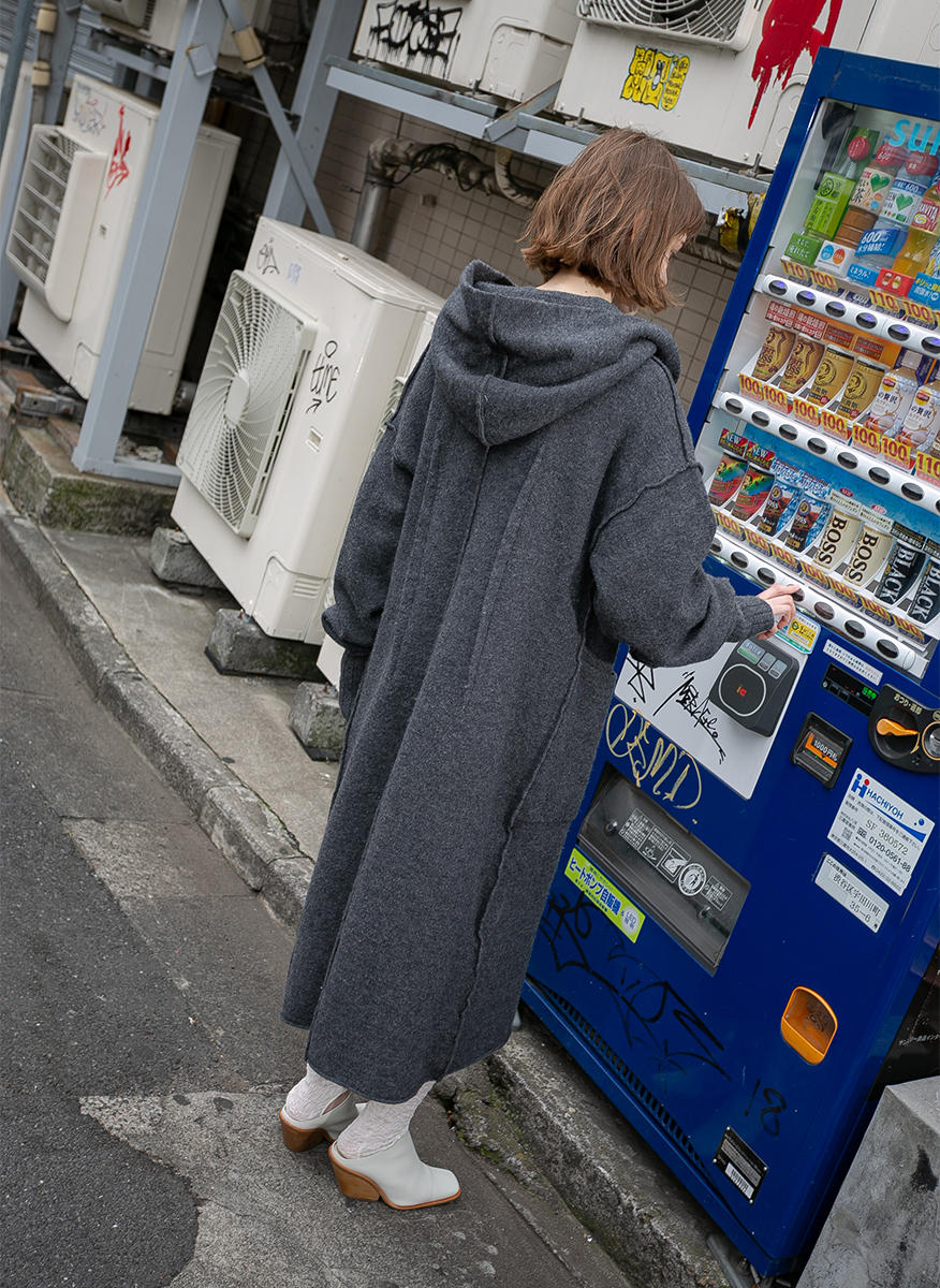 Hoodie Knit Long Coat 詳細画像 Gray 2