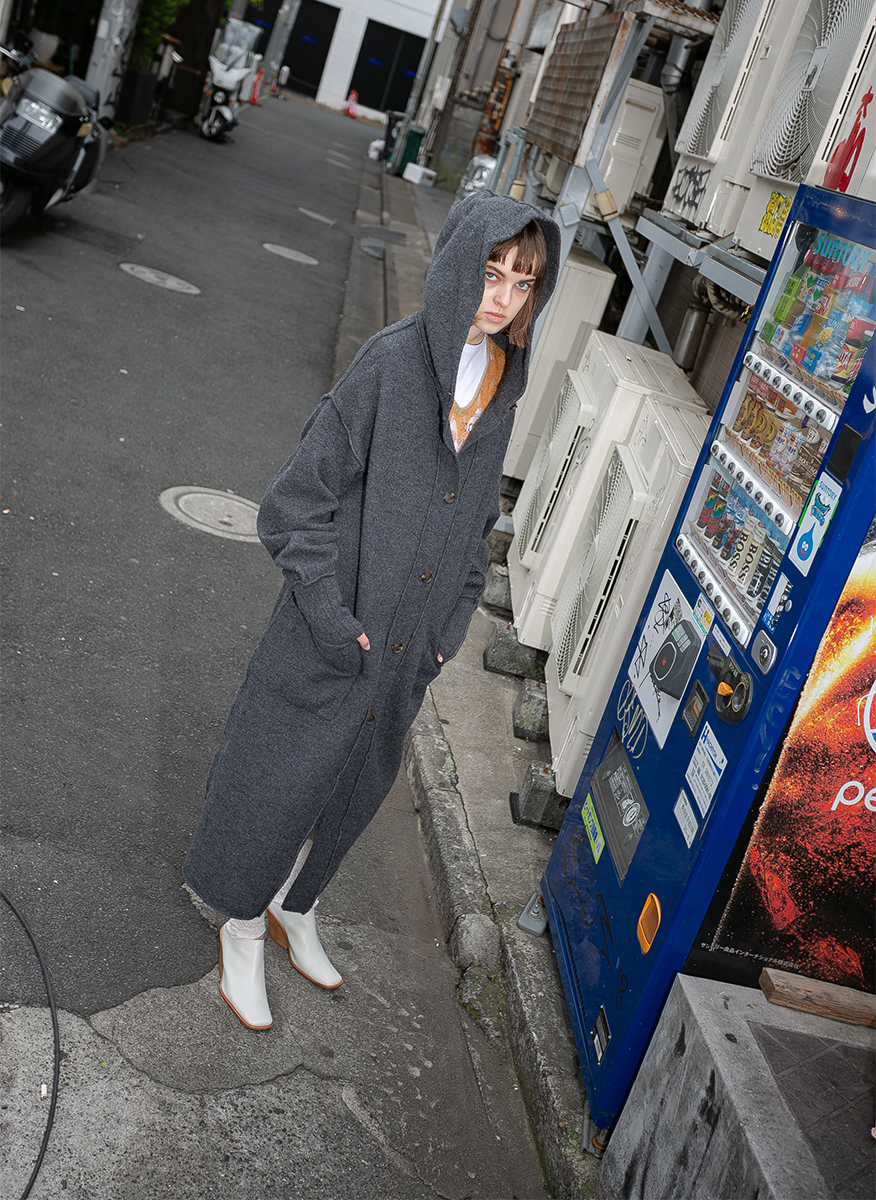 Hoodie Knit Long Coat 詳細画像 Gray 3