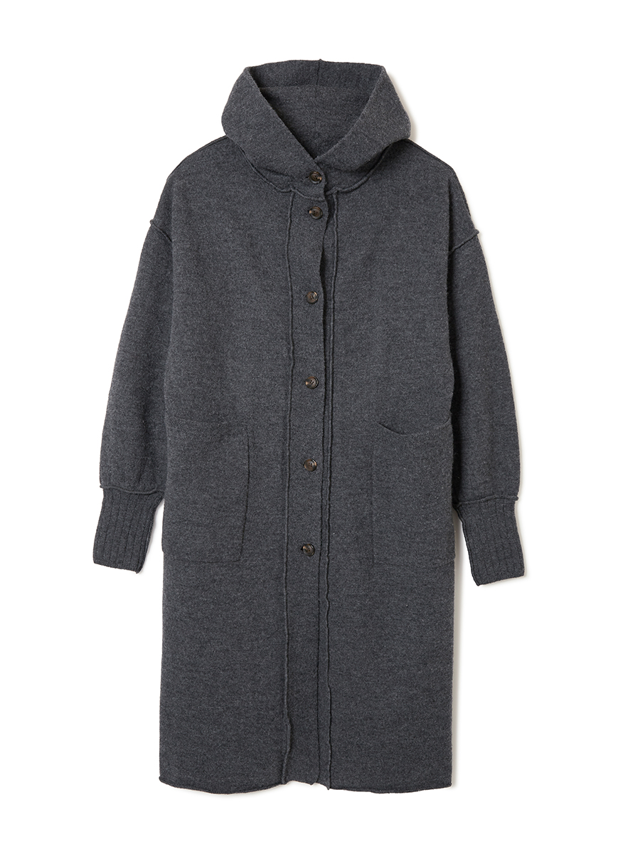 Hoodie Knit Long Coat 詳細画像 Gray 1