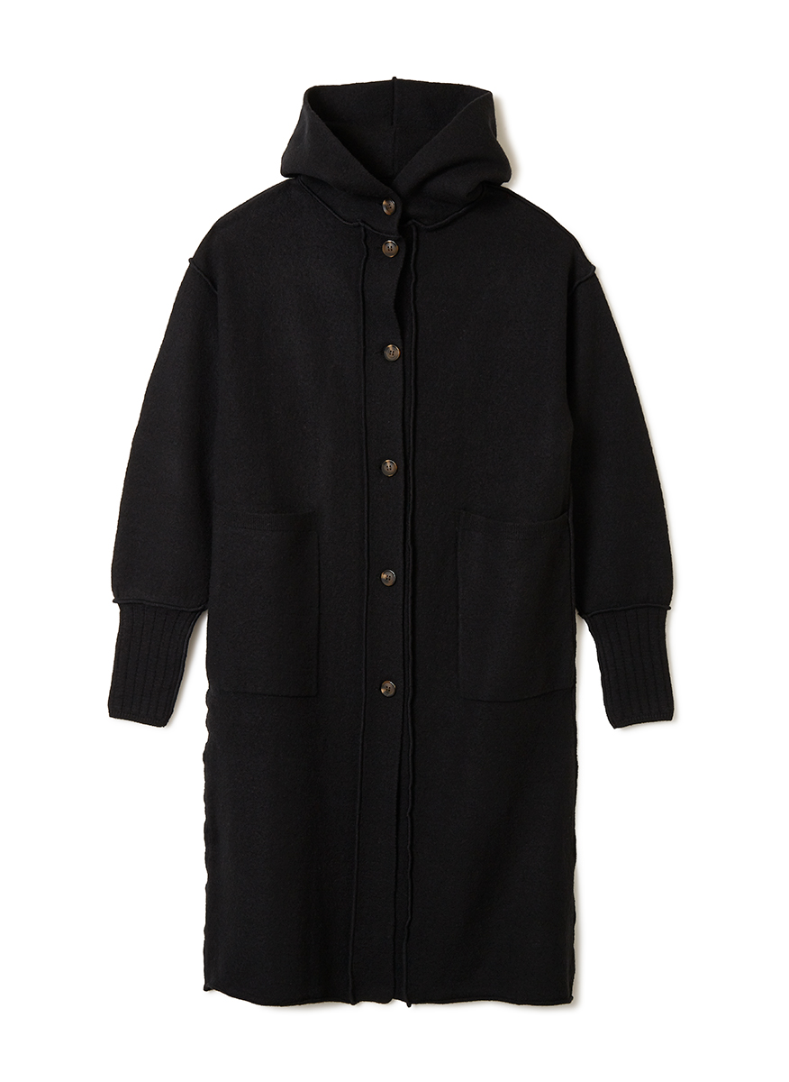 Hoodie Knit Long Coat 詳細画像 Black 1