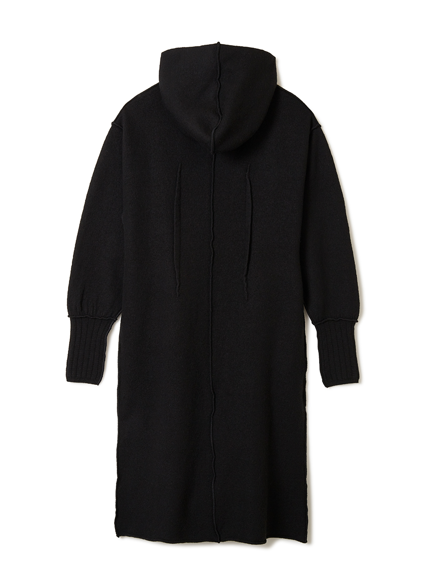 Hoodie Knit Long Coat 詳細画像 Black 2