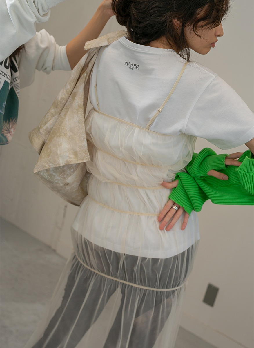 Mesh Gathered Dress 詳細画像 White 3