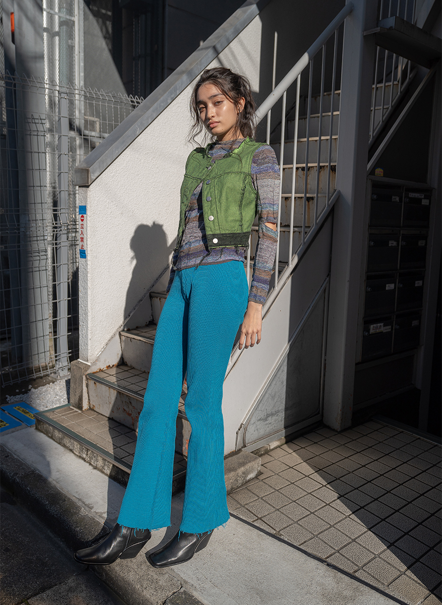 Cotton Rib Line Pants 詳細画像 Blue 1