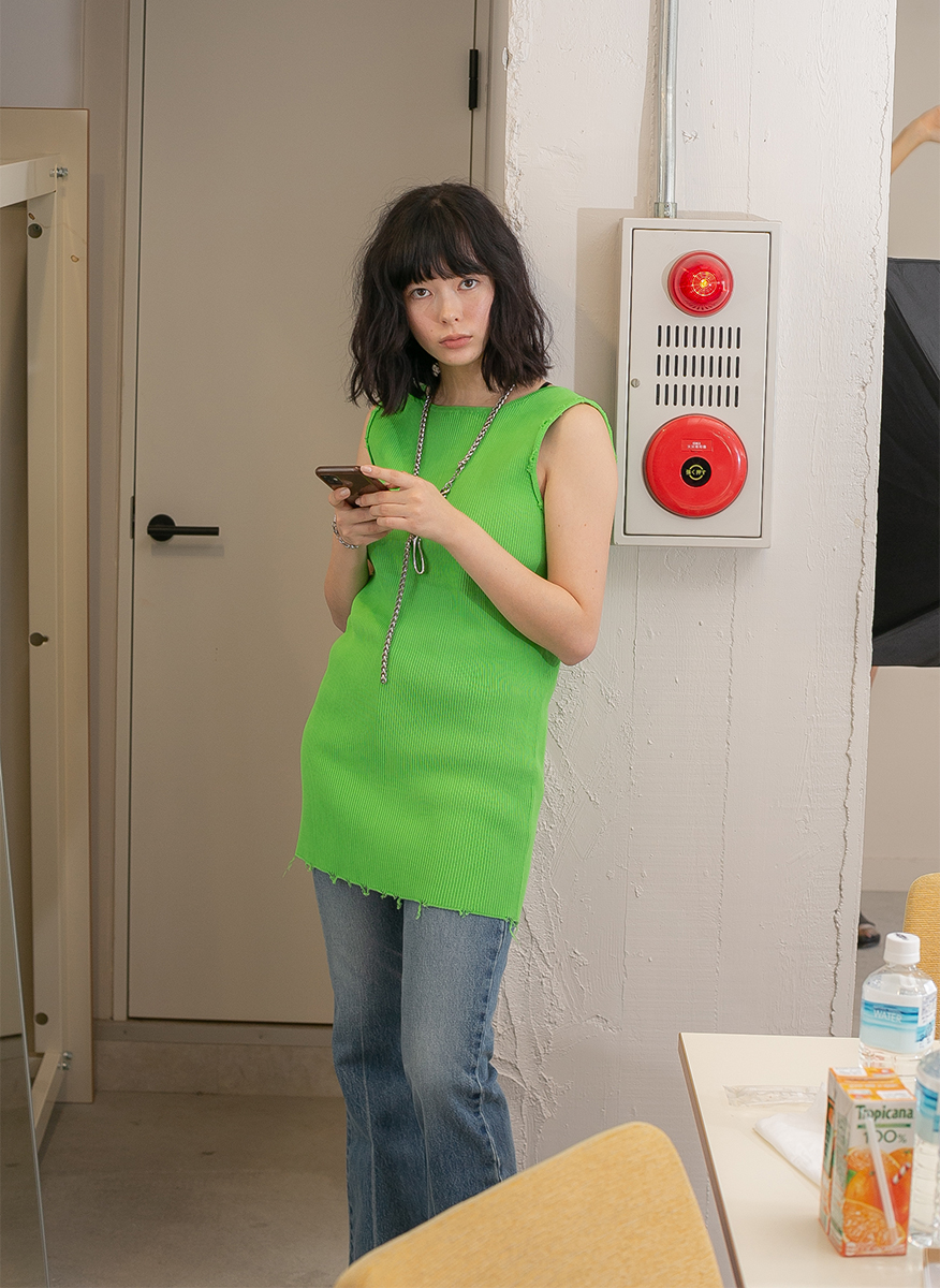 Cotton Rib Line Dress 詳細画像 Green 1