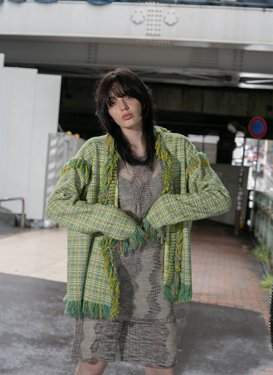 Tweed Knit Cardigan 詳細画像 Green 1