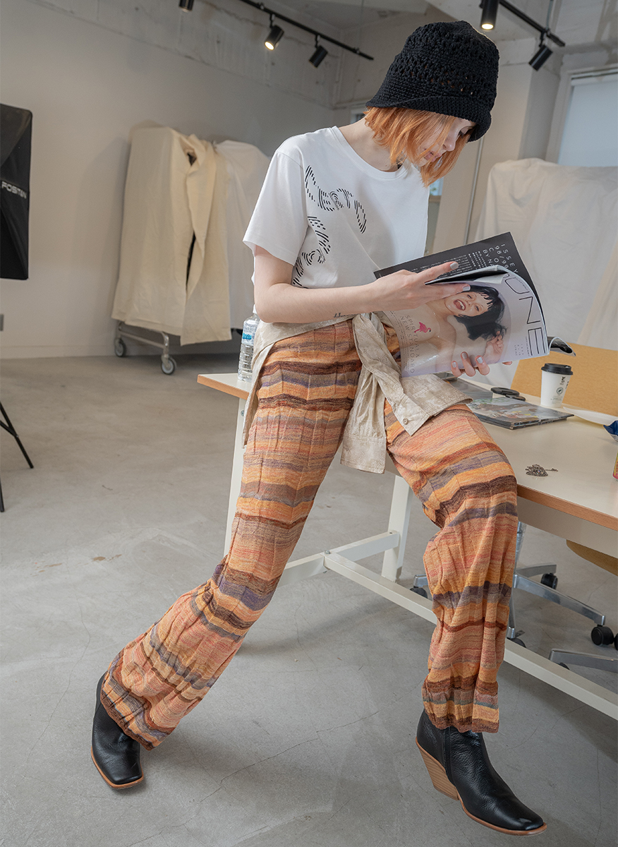 Wave Border Loose Knit  Pants 詳細画像 Orange 2