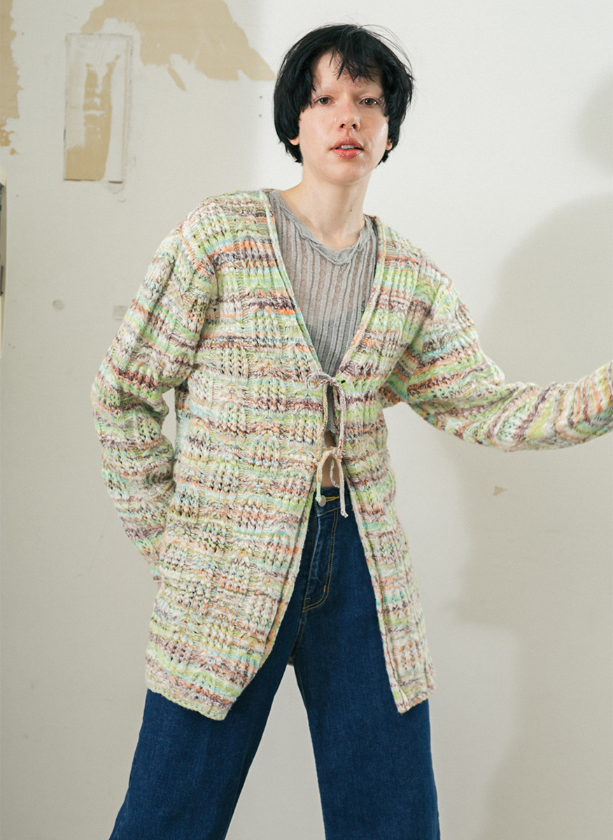 Gradation Cotton Yarn Cardigan 詳細画像 Green 2