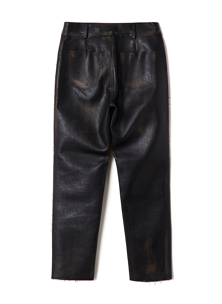 Washed Leather Cropped Trousers 詳細画像 Black 2