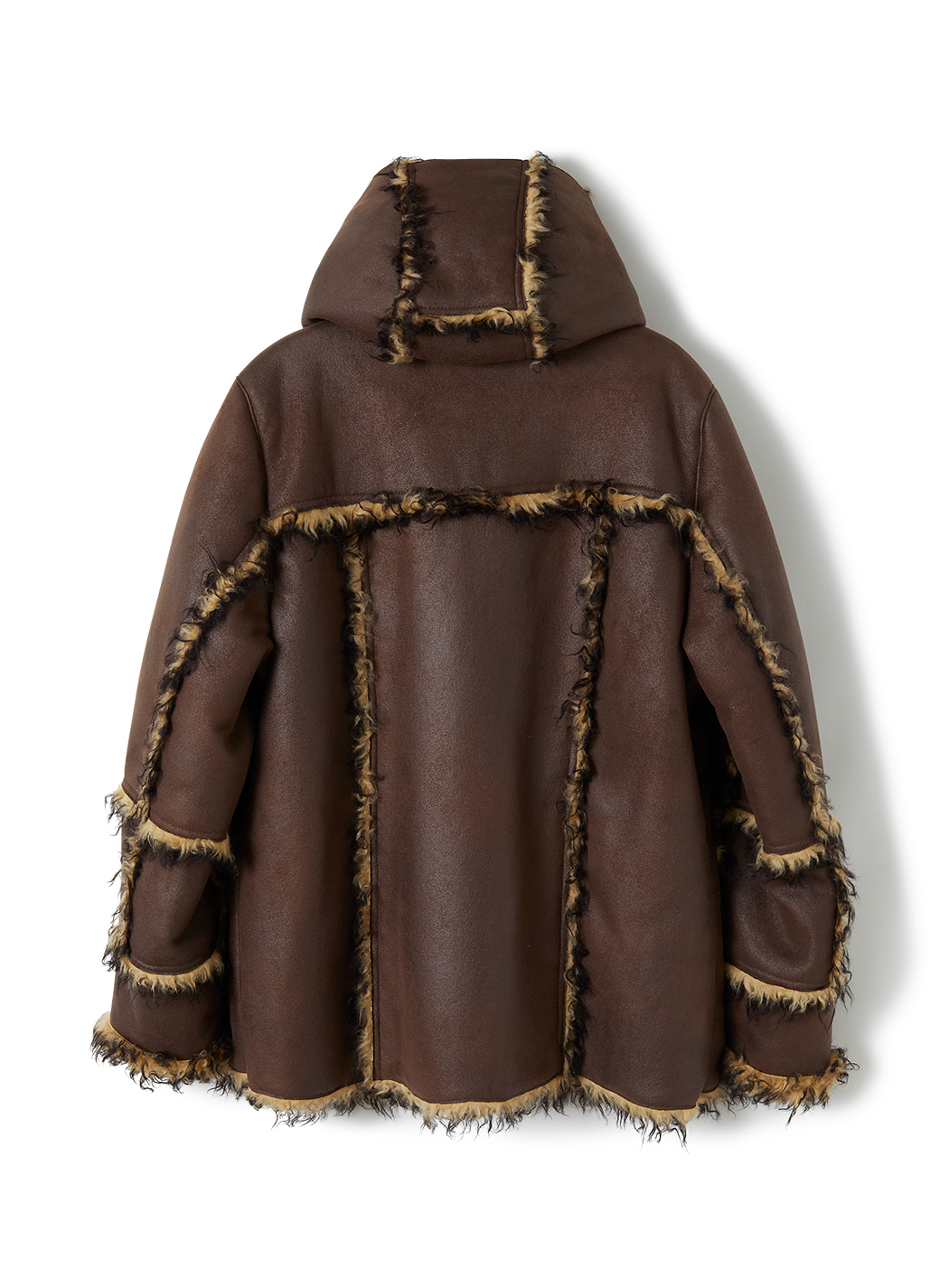 Vegan-Leather Hoodie Teddy Coat 詳細画像 Brown 2