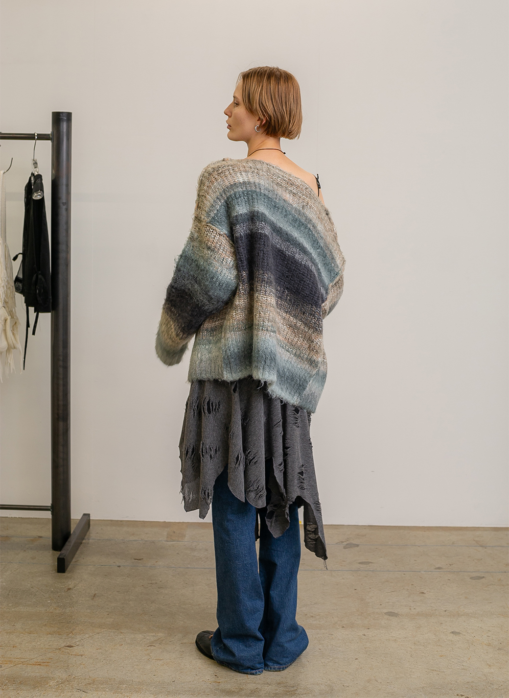 Gradient Stripe Wide Cardigan 詳細画像 Gray 1