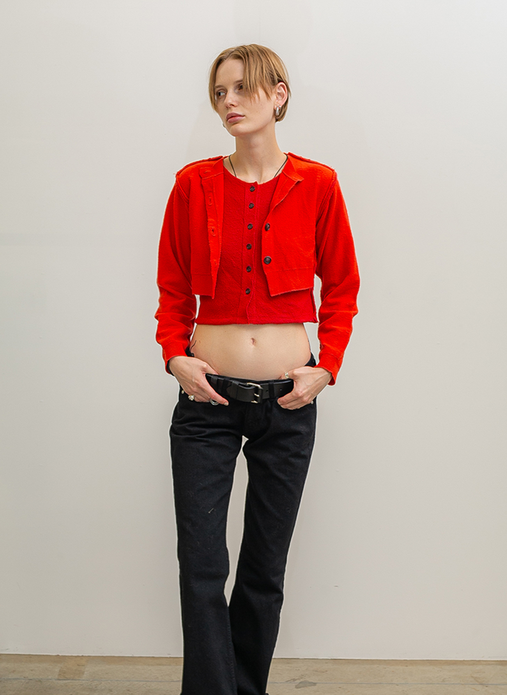Stitching Double Cardigan/Red｜PERVERZE | パーバーズの公式 