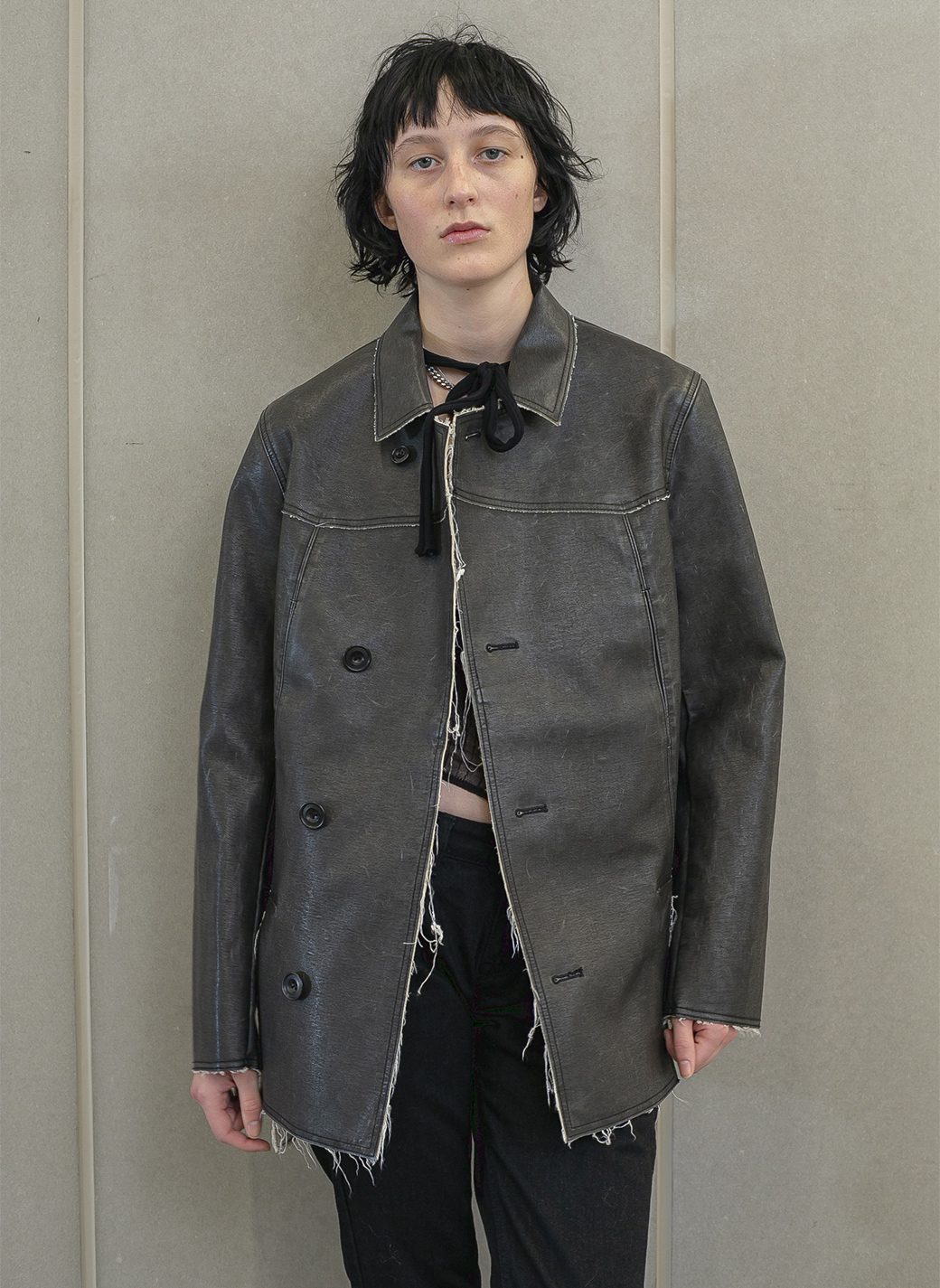 Washed Leather Flap Jacket 詳細画像 Black 1