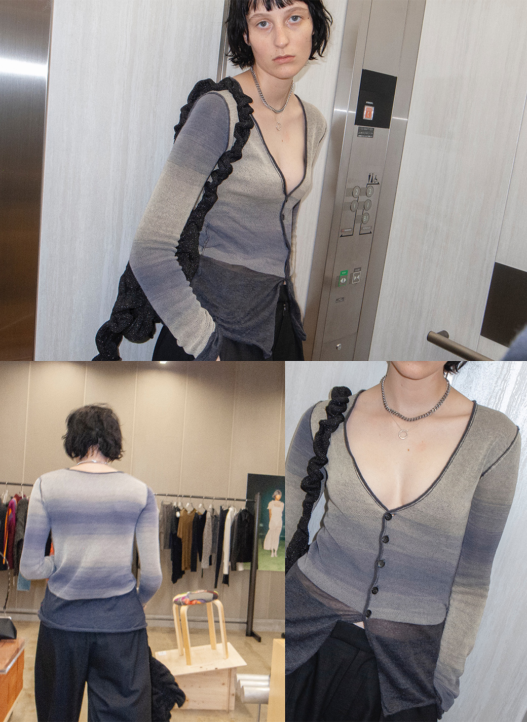 Double Face Knit Cardigan 詳細画像 Black 1