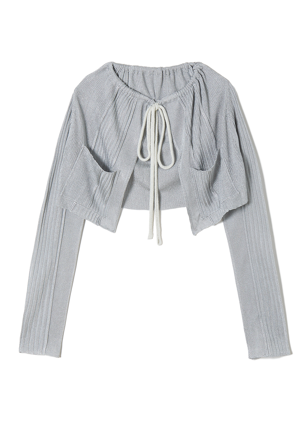 Neck Drawstring Knit Cardigan 詳細画像 Silver 1