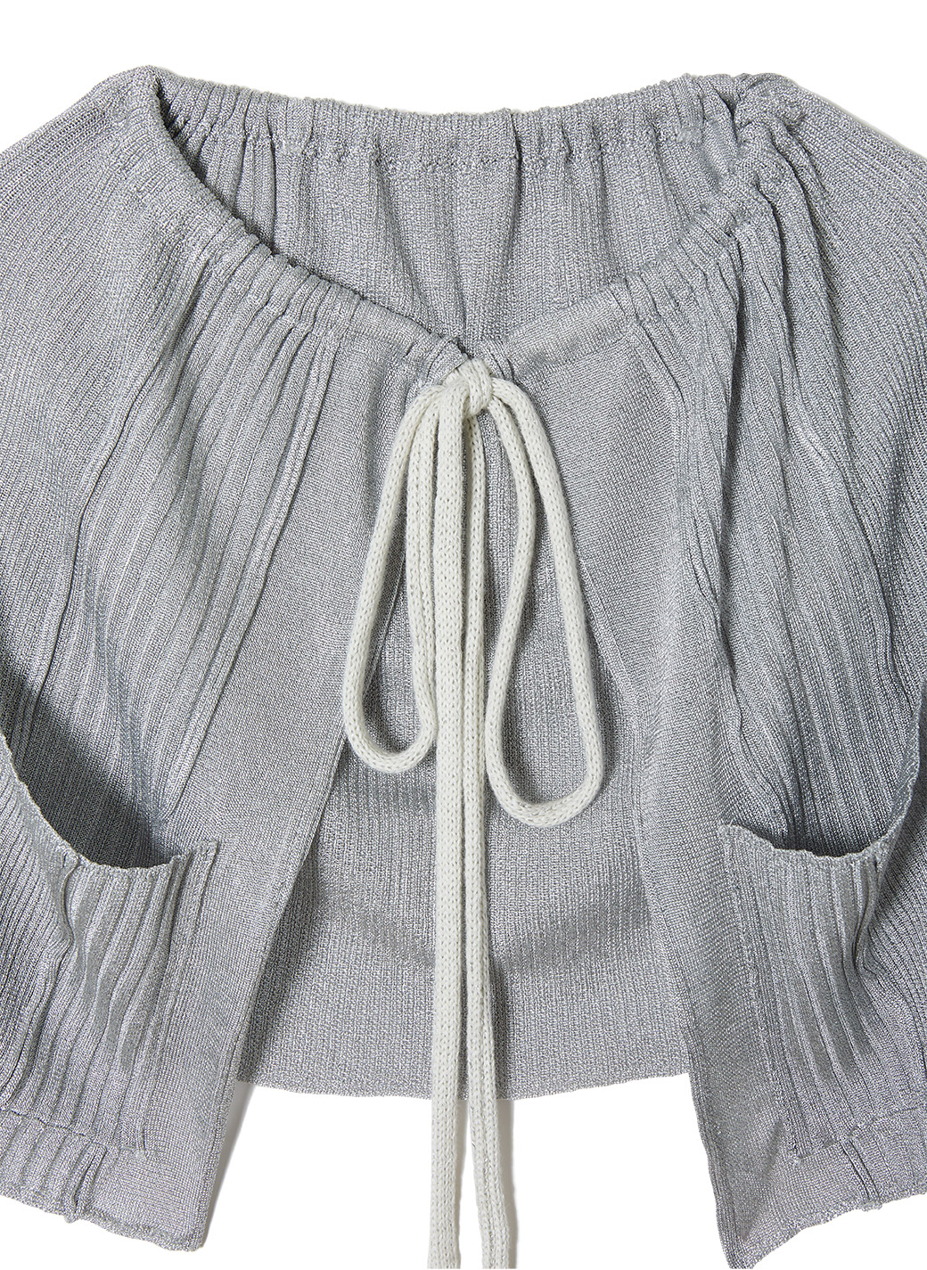 Neck Drawstring Knit Cardigan 詳細画像 Silver 3