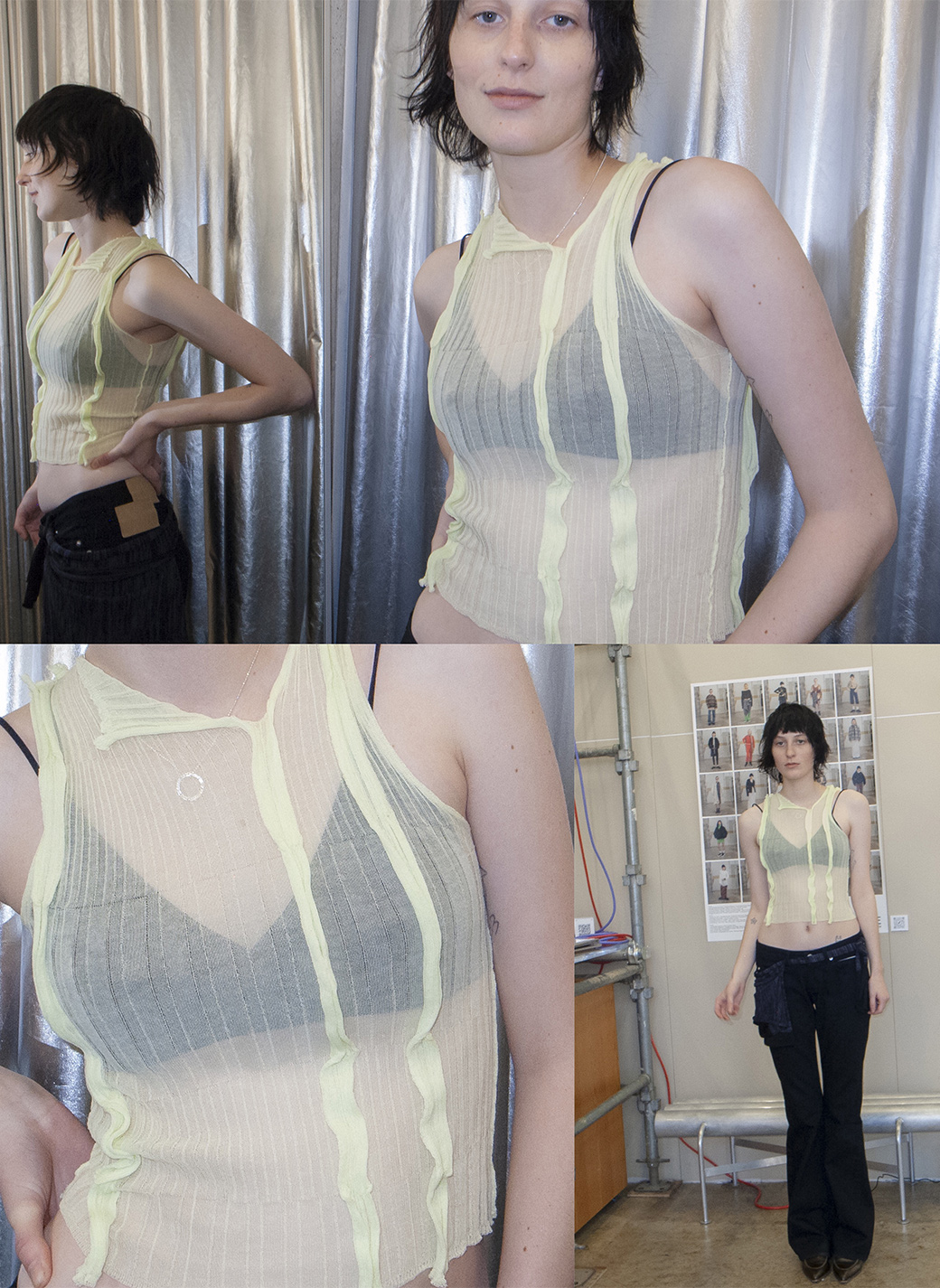 Sheer Ribbed Knit Top 詳細画像 Green 1