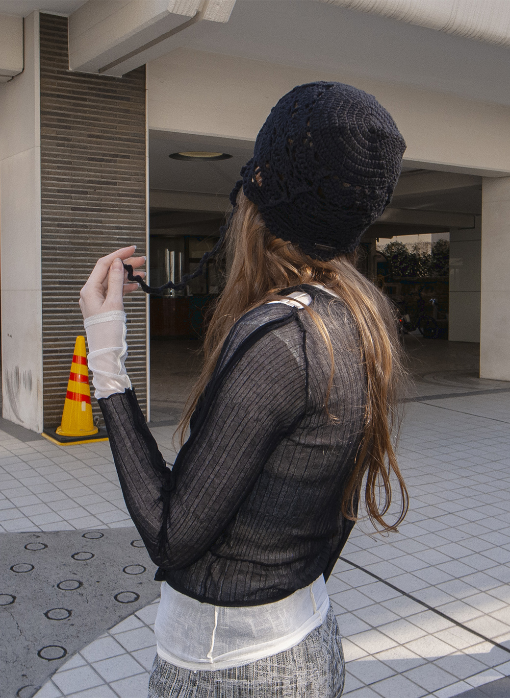 Sheer Ribbed Knit Cardigan 詳細画像 Black 3