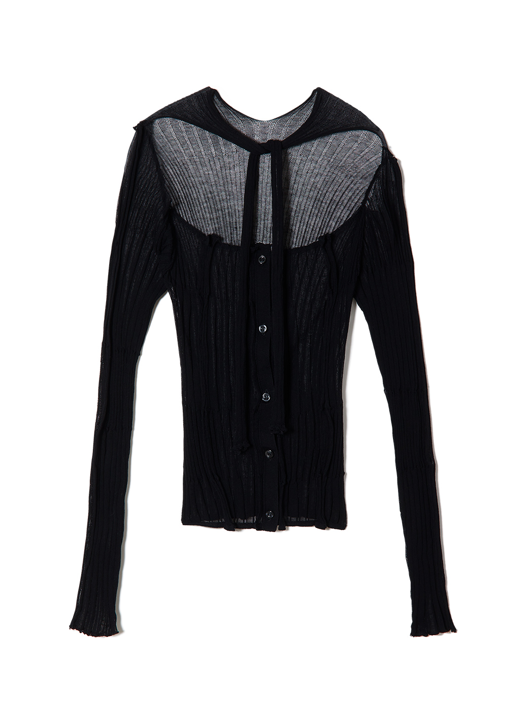 Sheer Ribbed Knit Cardigan 詳細画像 Black 1