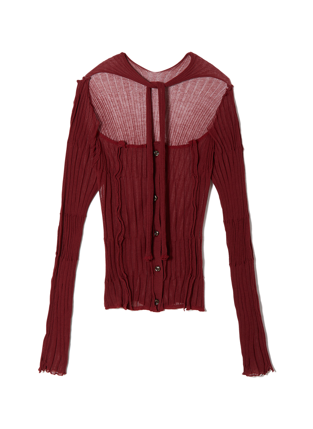 Sheer Ribbed Knit Cardigan 詳細画像 Red 1