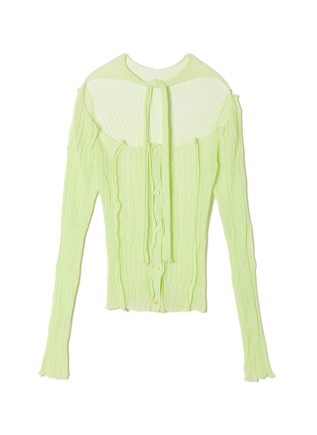 Sheer Ribbed Knit Cardigan 詳細画像 Green 1