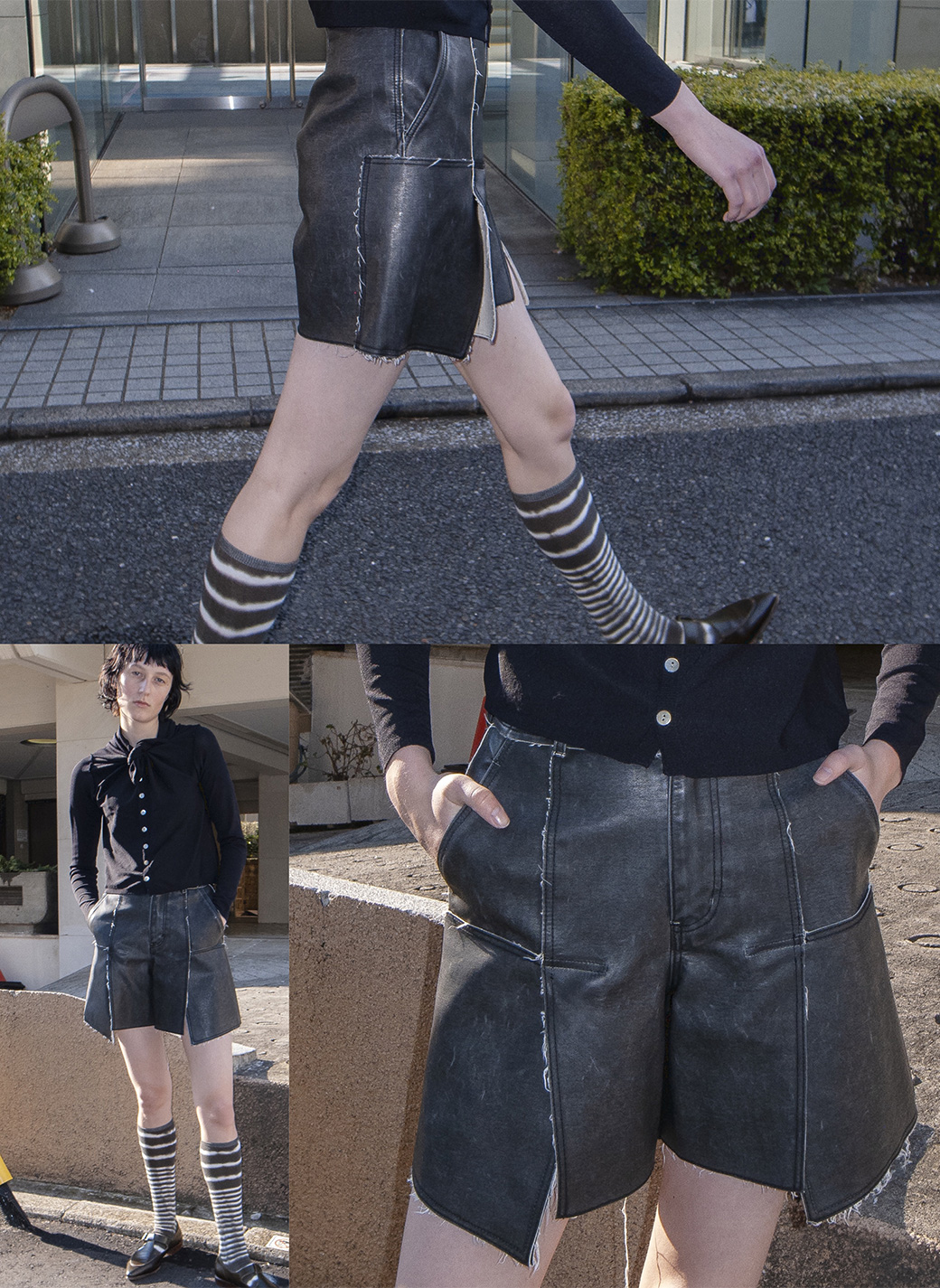 Washed Leather Flap Shorts 詳細画像 Black 1