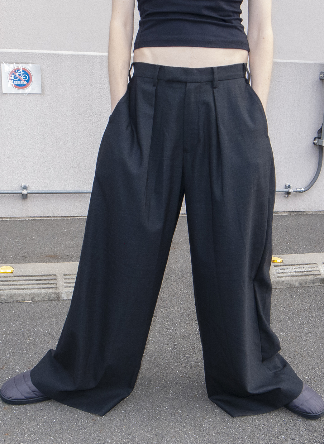 Low-rise Wide-leg Trousers 詳細画像 Black 3