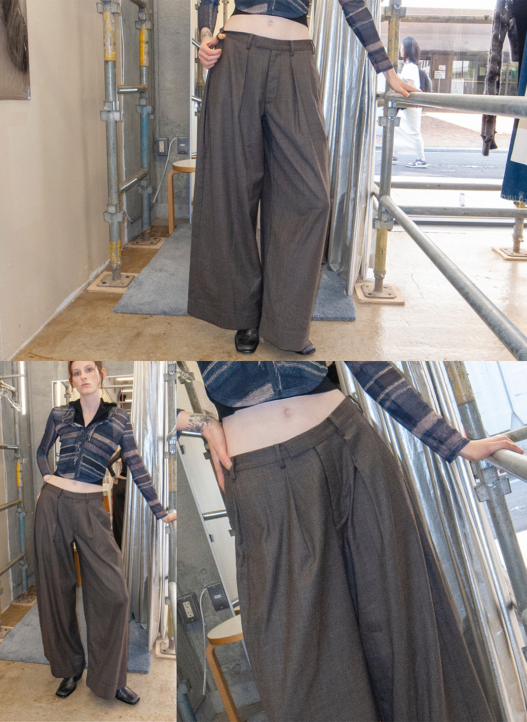 Low-rise Wide-leg Trousers 詳細画像 Brown 1