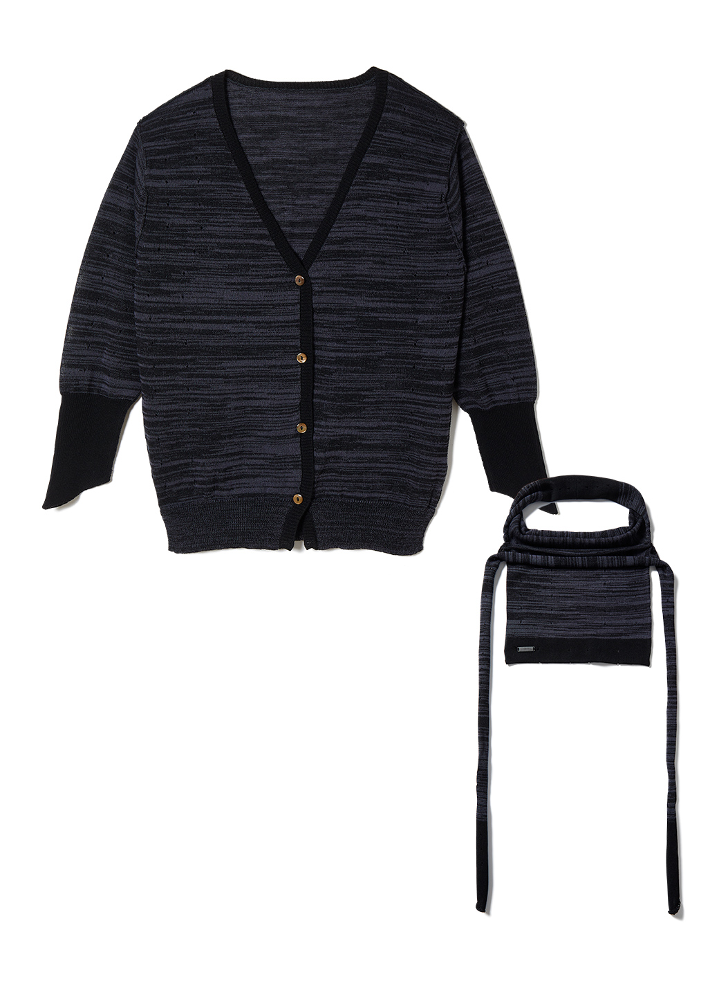 Eyelet Mesh Bag and Cardigan 詳細画像 Black 1