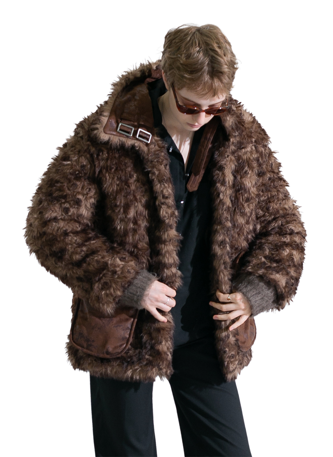 Faux-Kalgan Teddy Over Coat 詳細画像 Brown 1