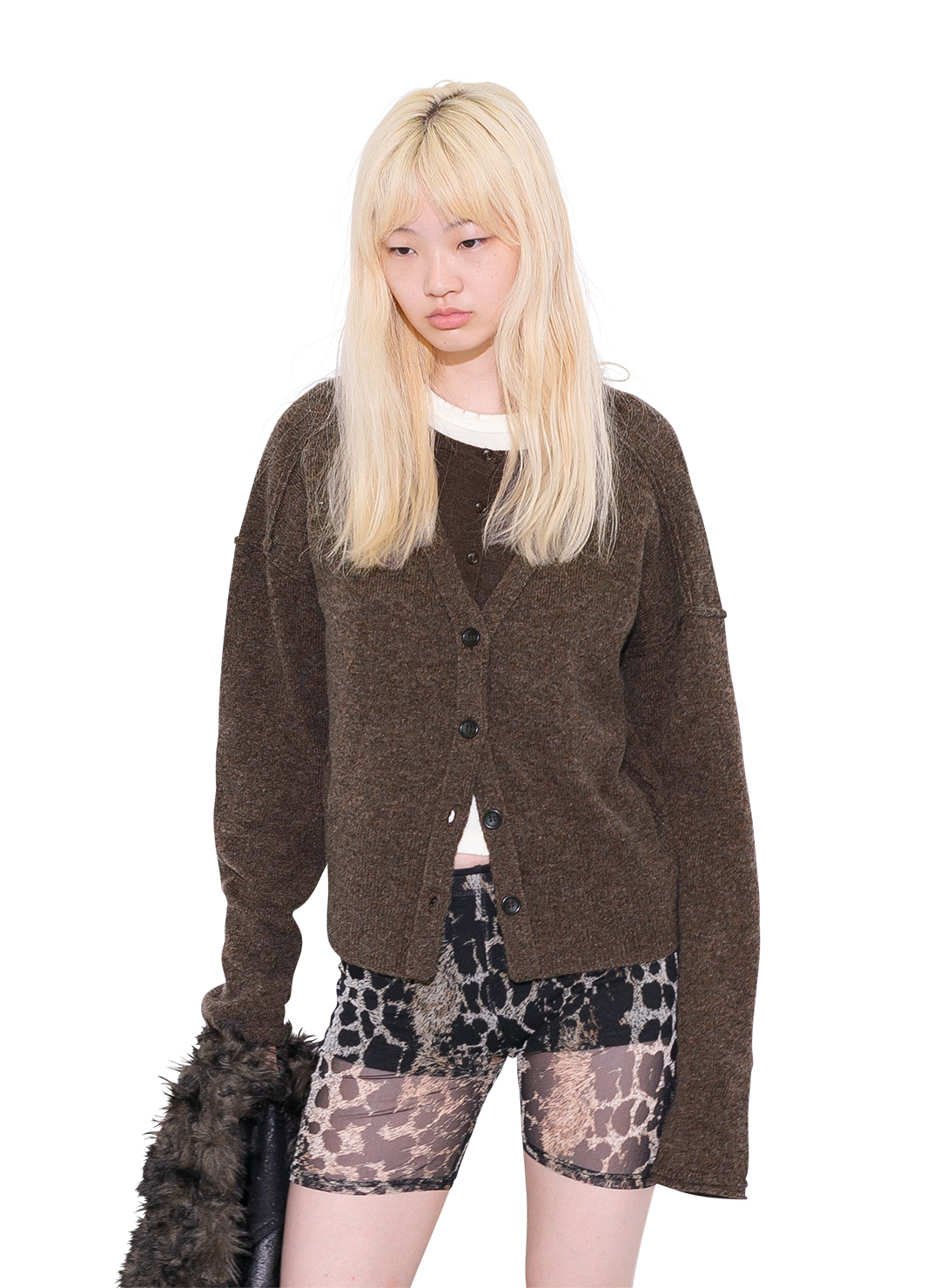 Twin Layered Knit Cardigan 詳細画像 Brown 1